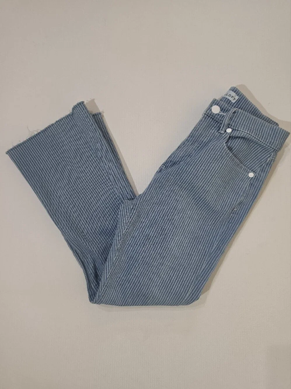 Loft Kick Crop Jeans Womens 00 Blue White Nautical Stripe Beachy‎ Coastal Denim